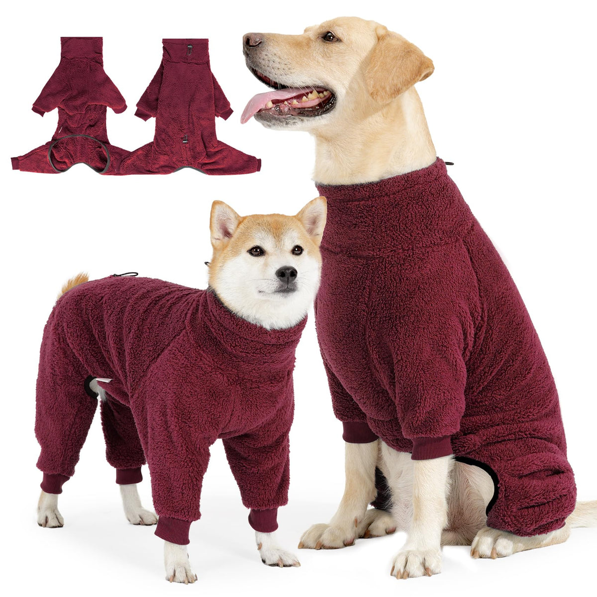 SlowTon dog winter coat red pullover provides warm fleece comfort for cold walks.
