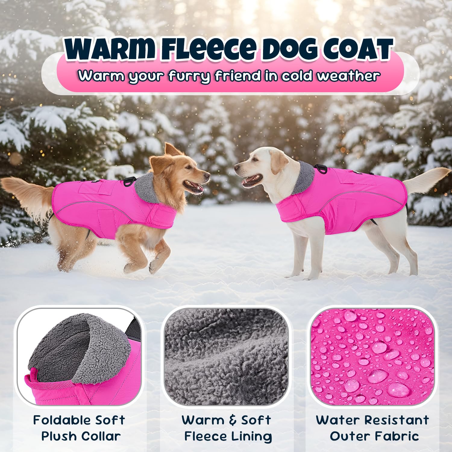 SlowTon dog winter coat reflective stripes boost visibility during dawn or dusk strolls.