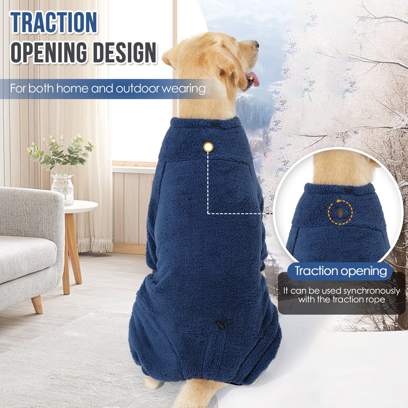 SlowTon dog winter coat traction opening enables leash use without removal
