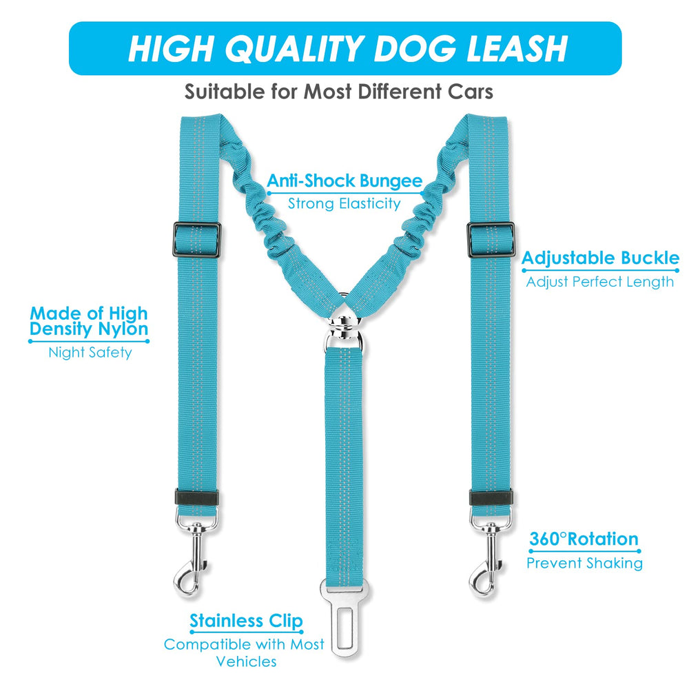 SlowTon double dog seat belt with elastic bungee design to absorb motion during stops.