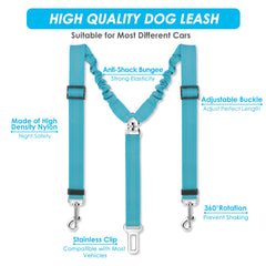 SlowTon double dog seat belt with elastic bungee design to absorb motion during stops.