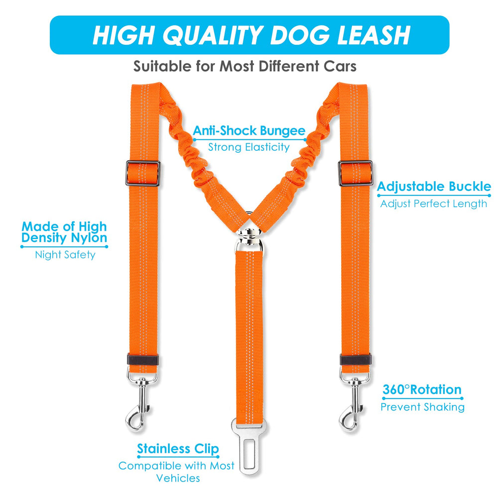 SlowTon double dog seatbelt inverted-Y keeps two dogs separated and tangle-free.