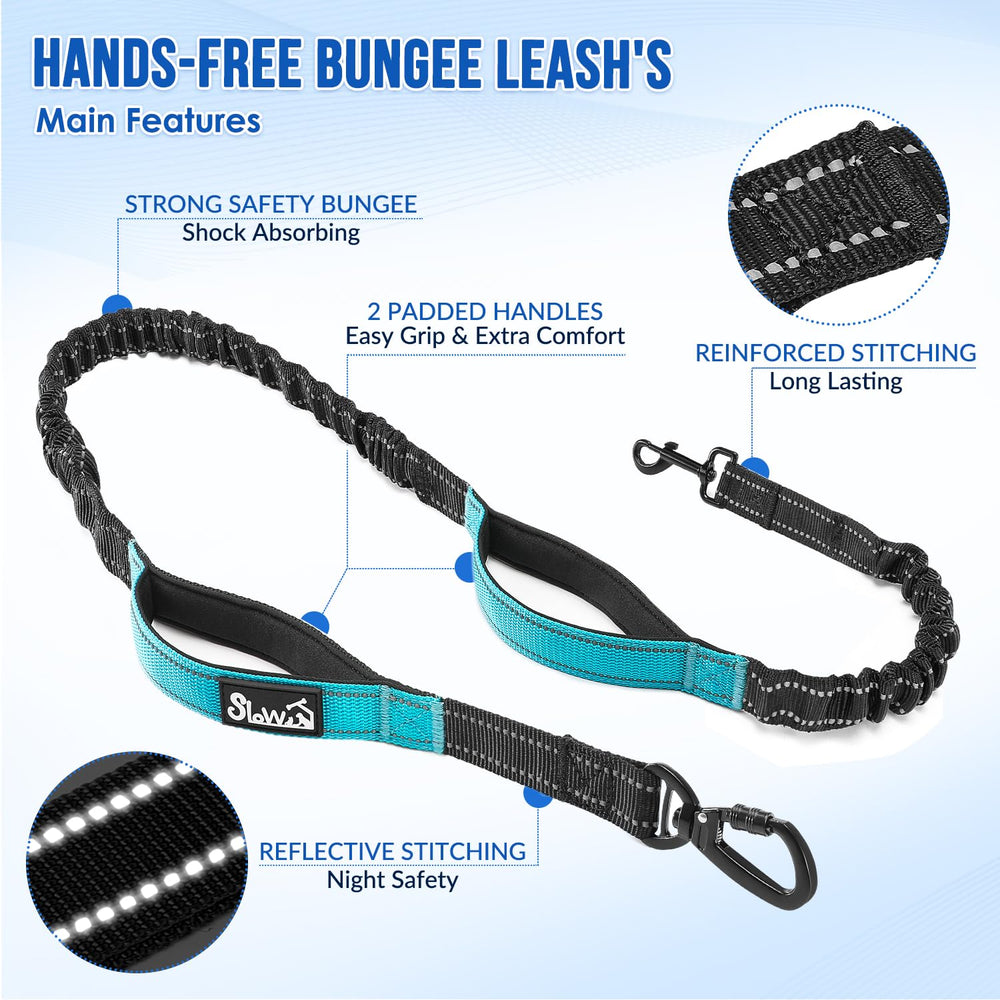SlowTon hands free leash 2 dogs extra attachment options with D ring and O ring