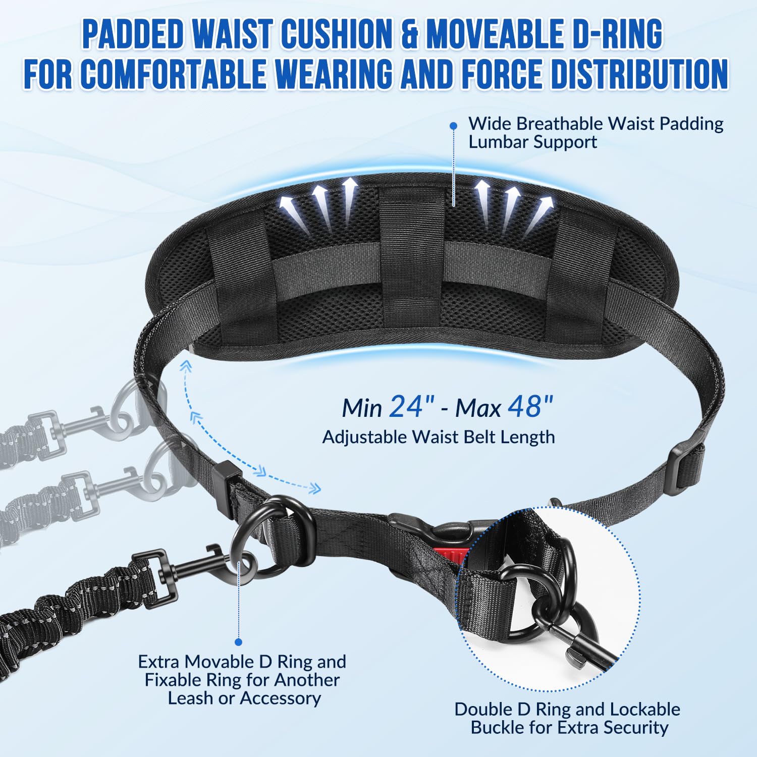 SlowTon hands free leash 2 dogs shock absorbing bungee reduces tug impact during runs