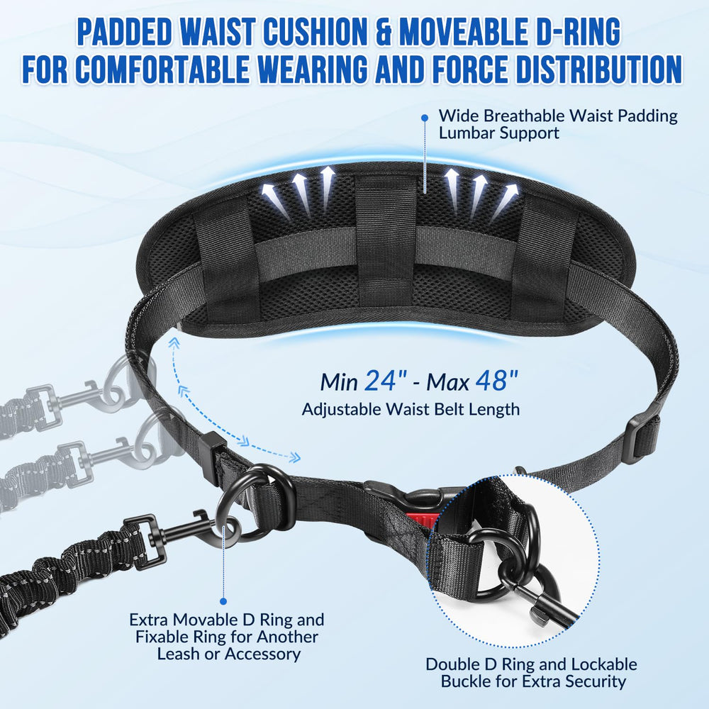 SlowTon hands free leash 2 dogs shock absorbing bungee reduces tug impact during runs