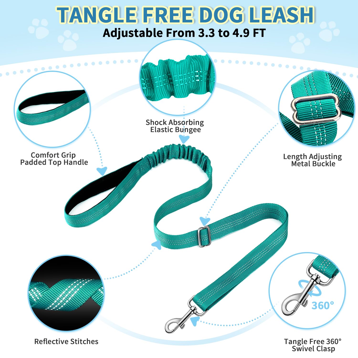 SlowTon leash with bungee-strap absorbs shocks for smoother walking.