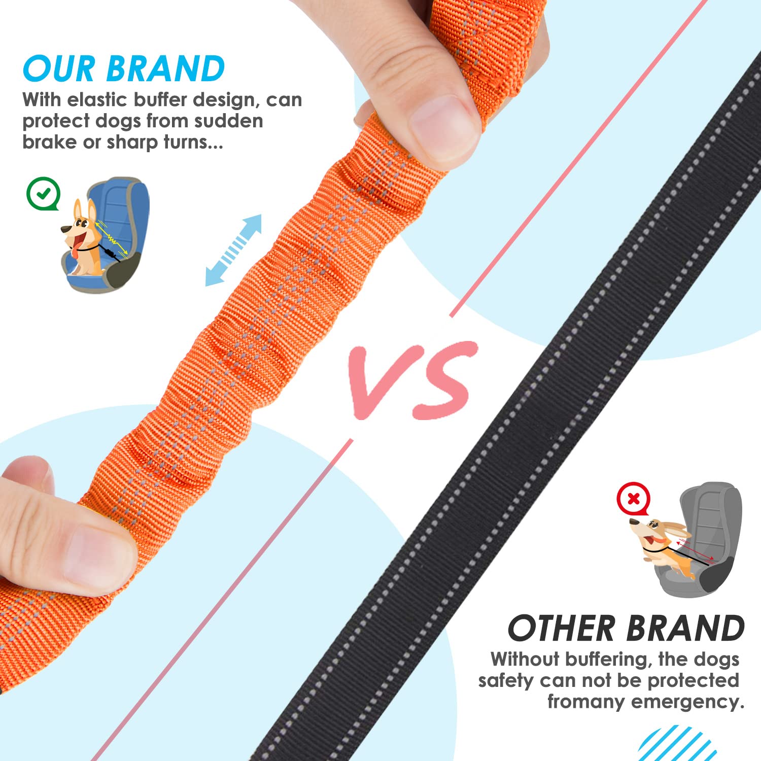 SlowTon seatbelt adjustable length lets dogs sit, stand, or lie without restriction.