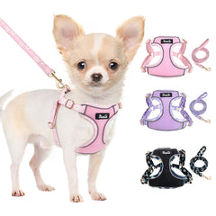 SlowTon small-dog-harness pink front view for comfortable daily walks.