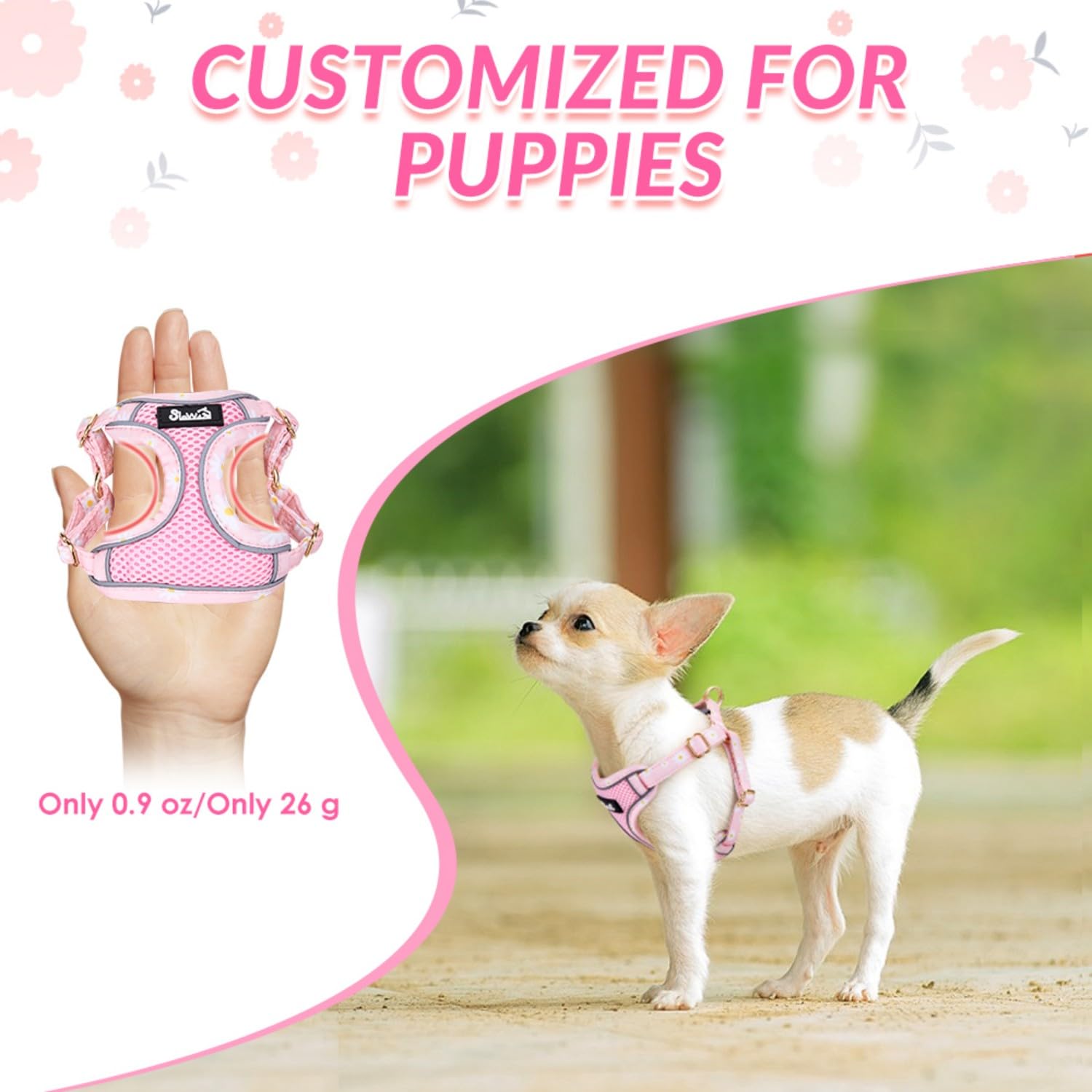 SlowTon small-dog-harness pink side view showing easy-on design.