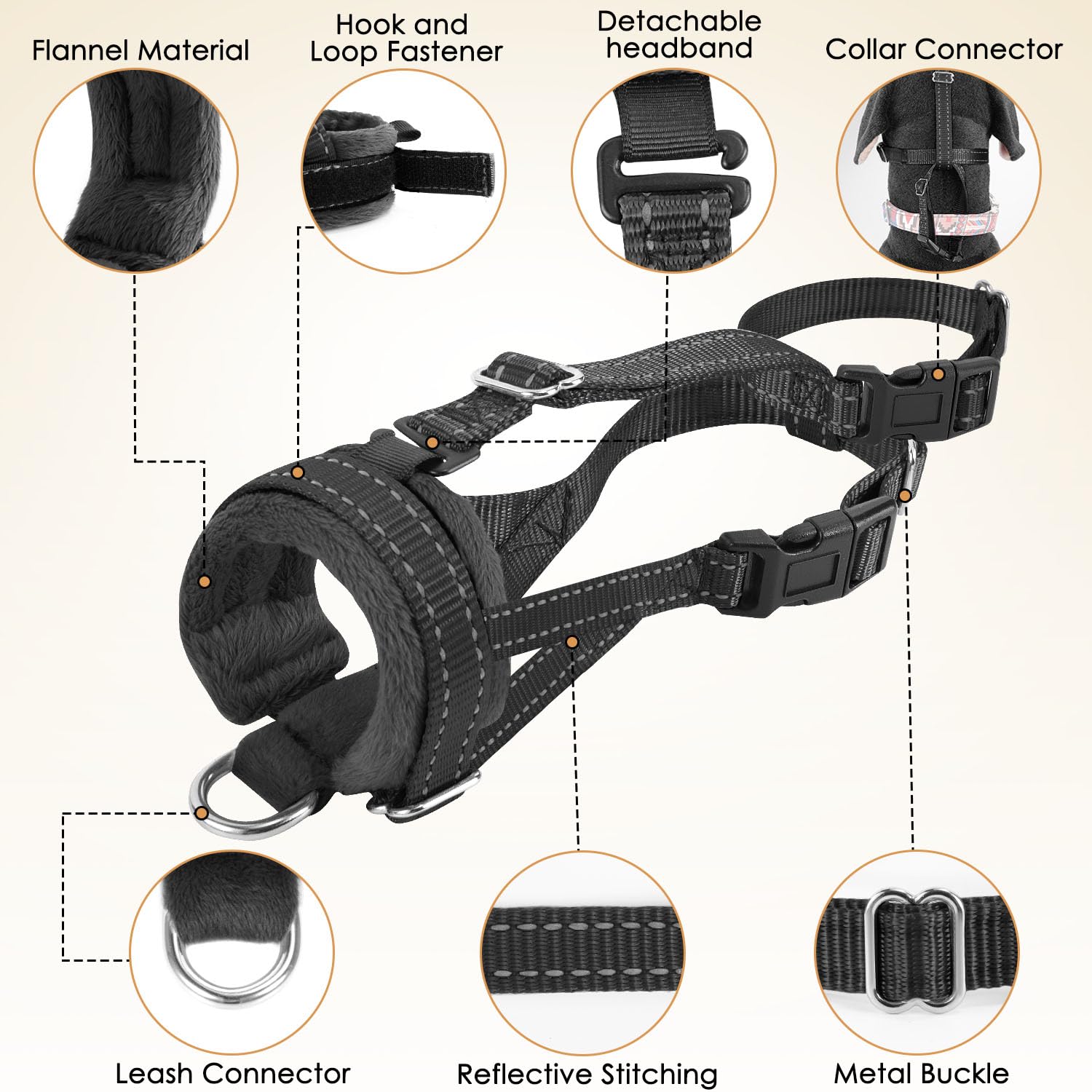 SlowTon Soft Dog Muzzle secure fit with safety connection strap.