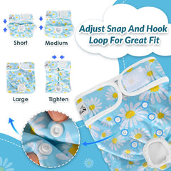 SlowTon Washable Dog Diapers back-snaps closeup demonstrates customizable sizing for a snug fit.