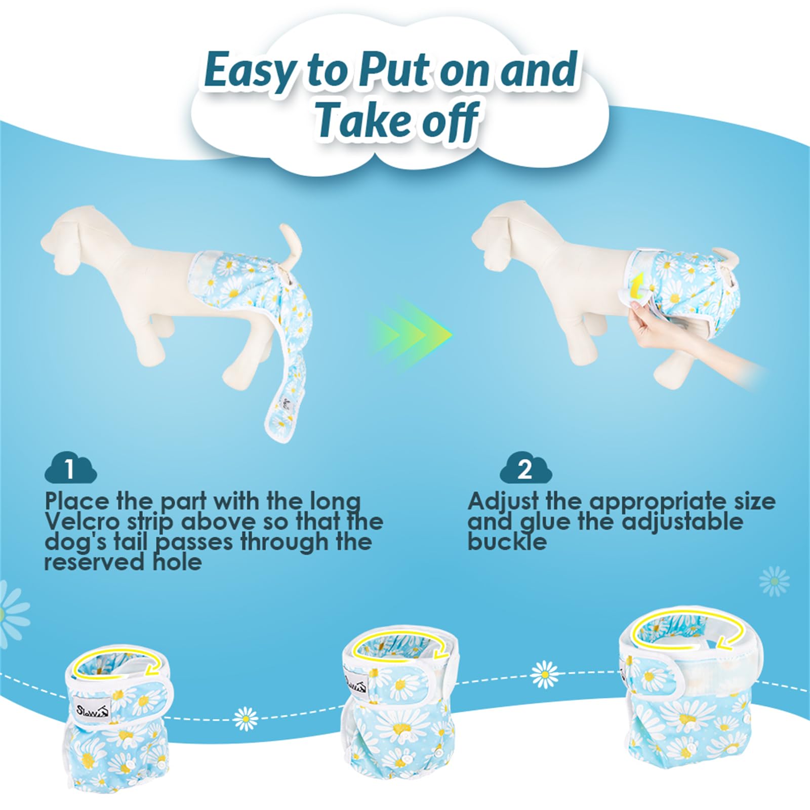 SlowTon Washable Dog Diapers machine-washable pack image emphasizes easy reuse.