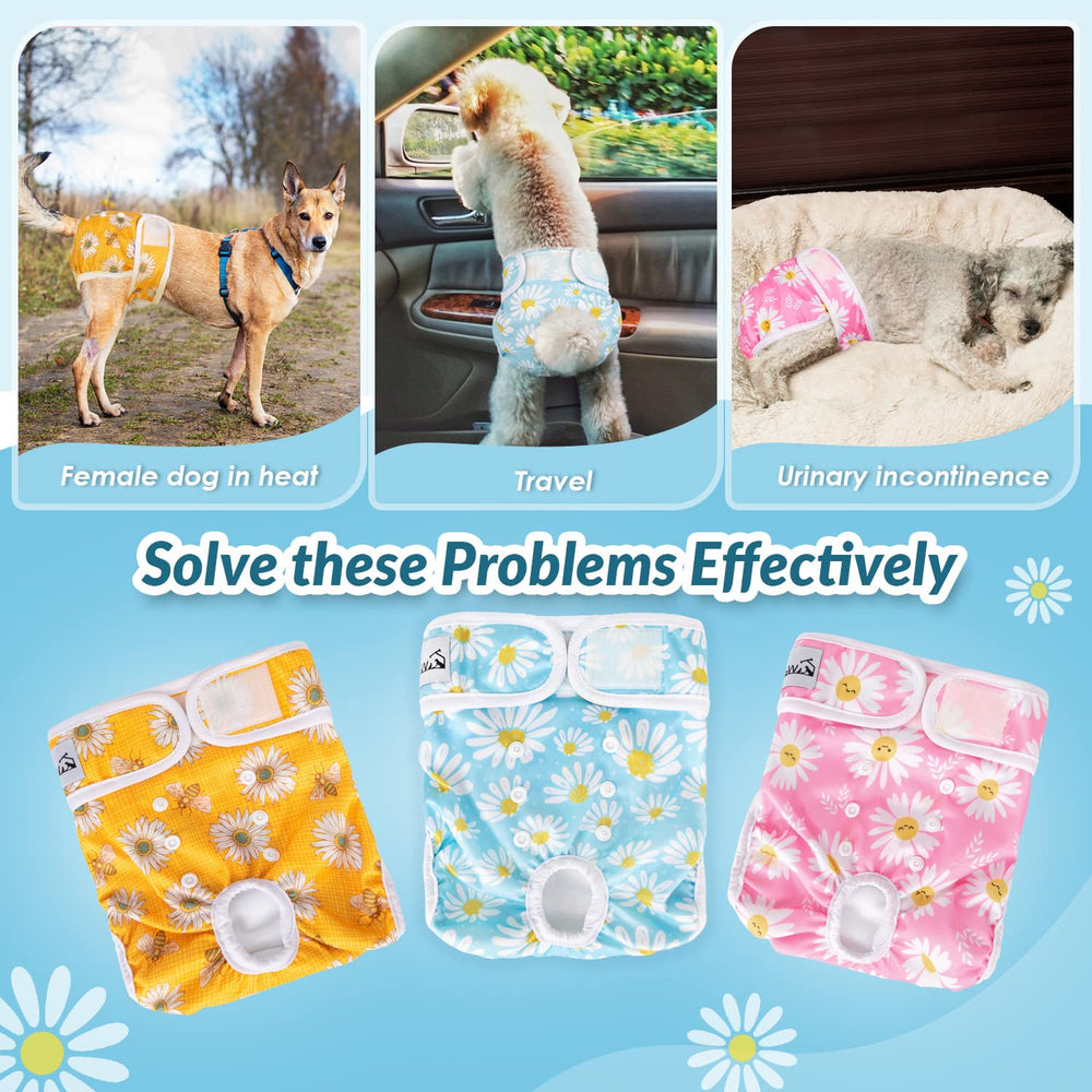 SlowTon Washable Dog Diapers patterns image highlights visibility during indoor and outdoor use.