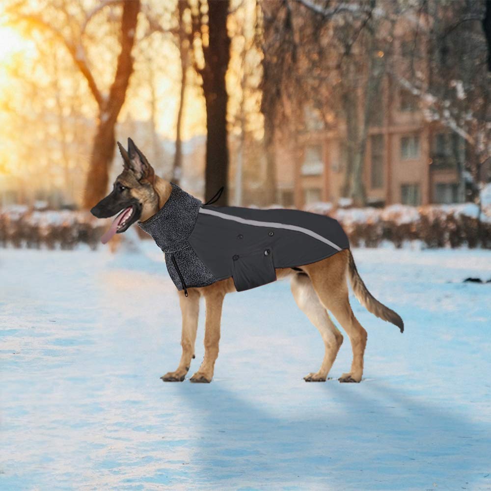 SlowTon Winter Dog Coat back view highlights full back coverage with easy potty access.