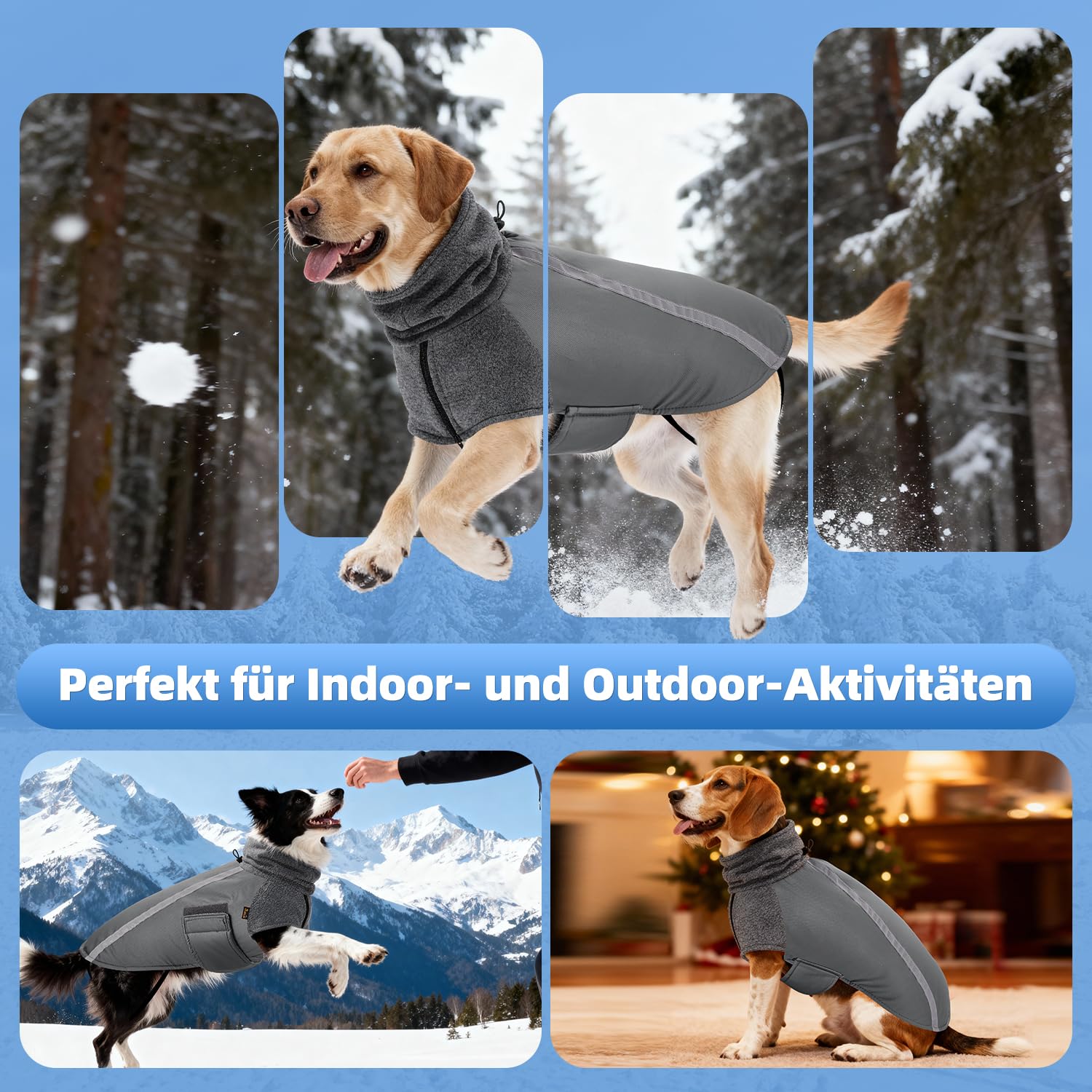 SlowTon Winter Dog Coat elastic leg straps prevent lift while preserving movement.