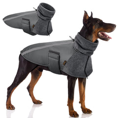 SlowTon Winter Dog Coat front view shows secure fit and warmth for outdoor adventures.