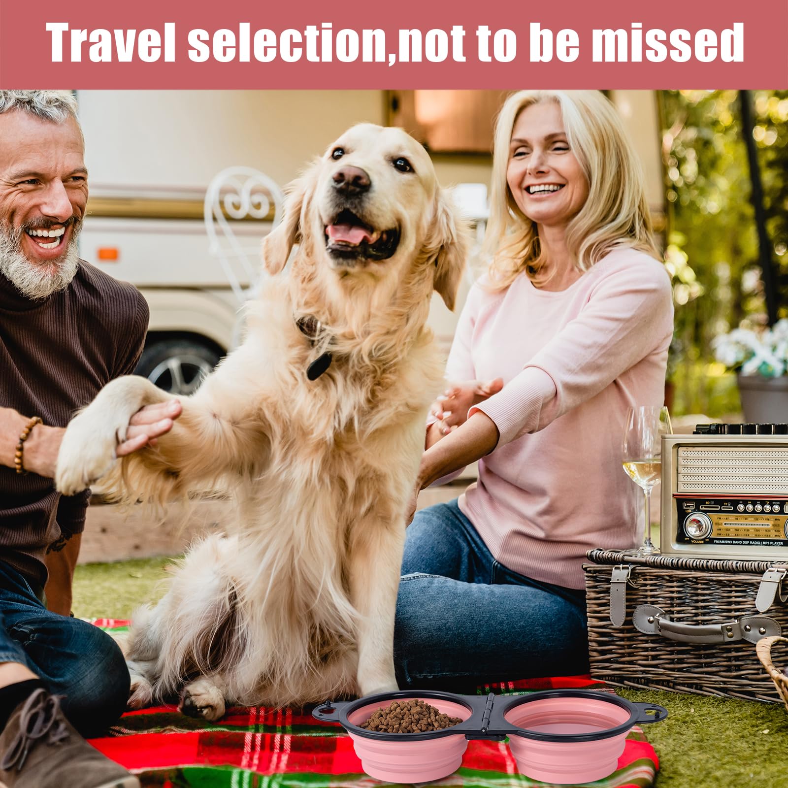 SLSON leash/backpack buckle attachment keeps bowls handy during walks and trips.