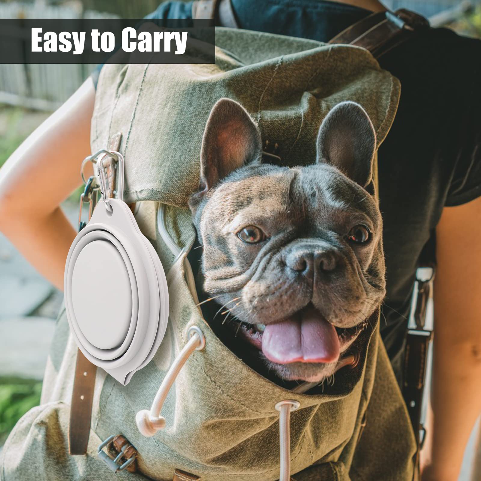 SLSON bowls attached to leash during hiking for portable use.