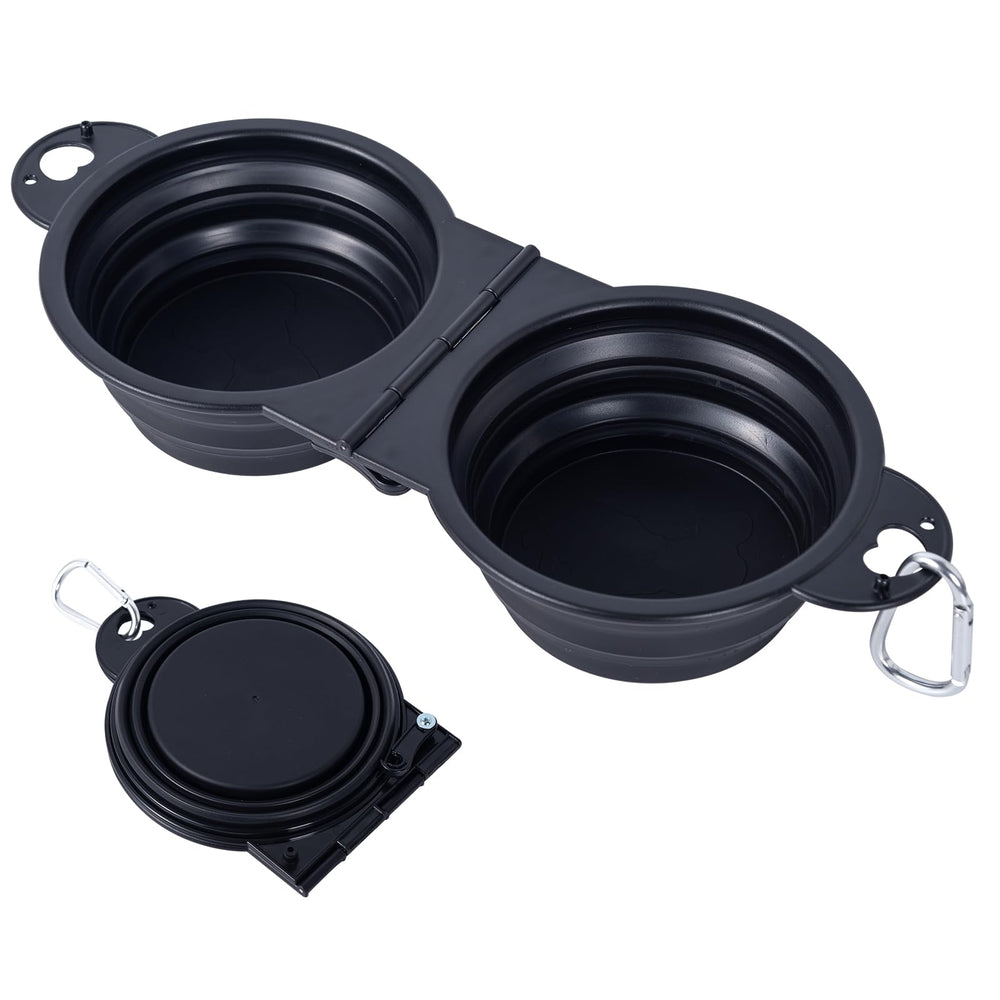 SLSON collapsible dog dual bowls with reinforced rim for durable outdoor feeding.