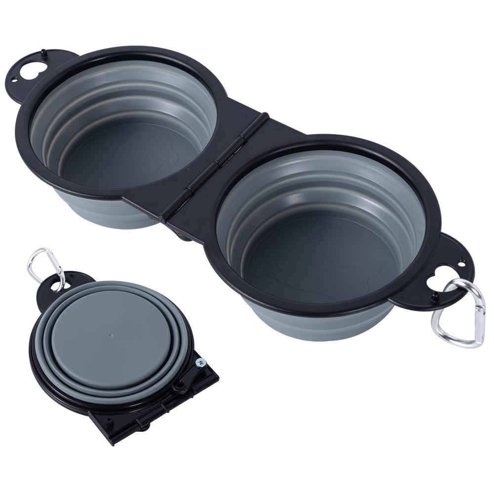 SLSON collapsible dual dog bowls with reinforced rim for durable outdoor feeding.