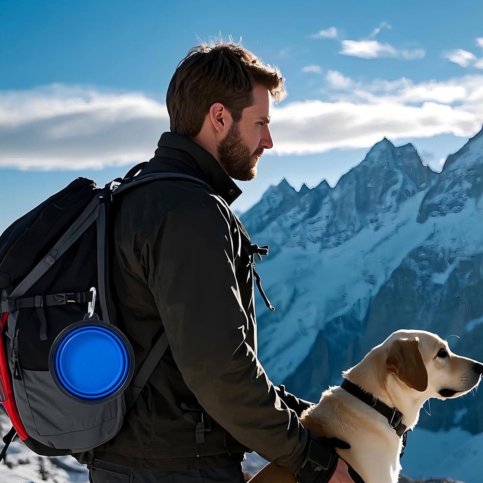 SLSON dog bowl with carabiners attached to leash or bag