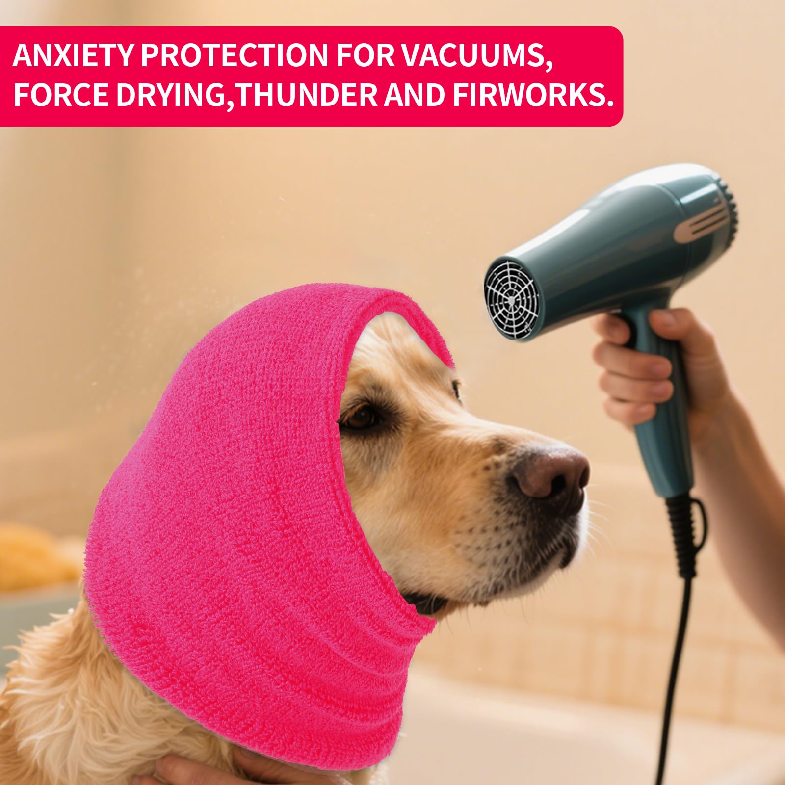 SLSON dog calming hoodie pink medium side view worn for calming handling.