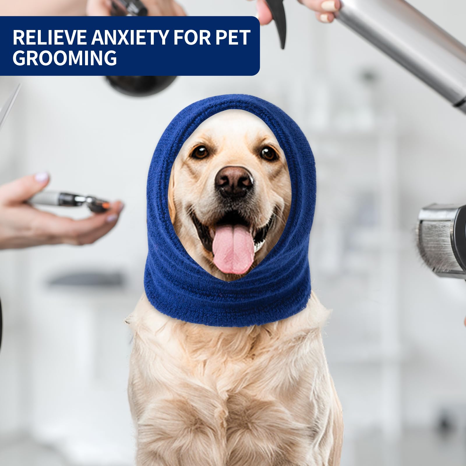 SLSON dog calming hoodie size chart image conveys S/M/L options for snug, secure comfort