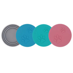 SLSON pet can cover blue closeup demonstrates universal fit keeping cans fresh