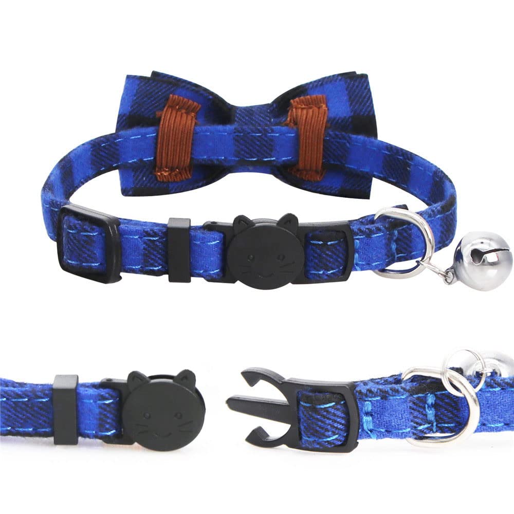 SLSON plaid cat collar close-up highlighting the breakaway buckle safety feature