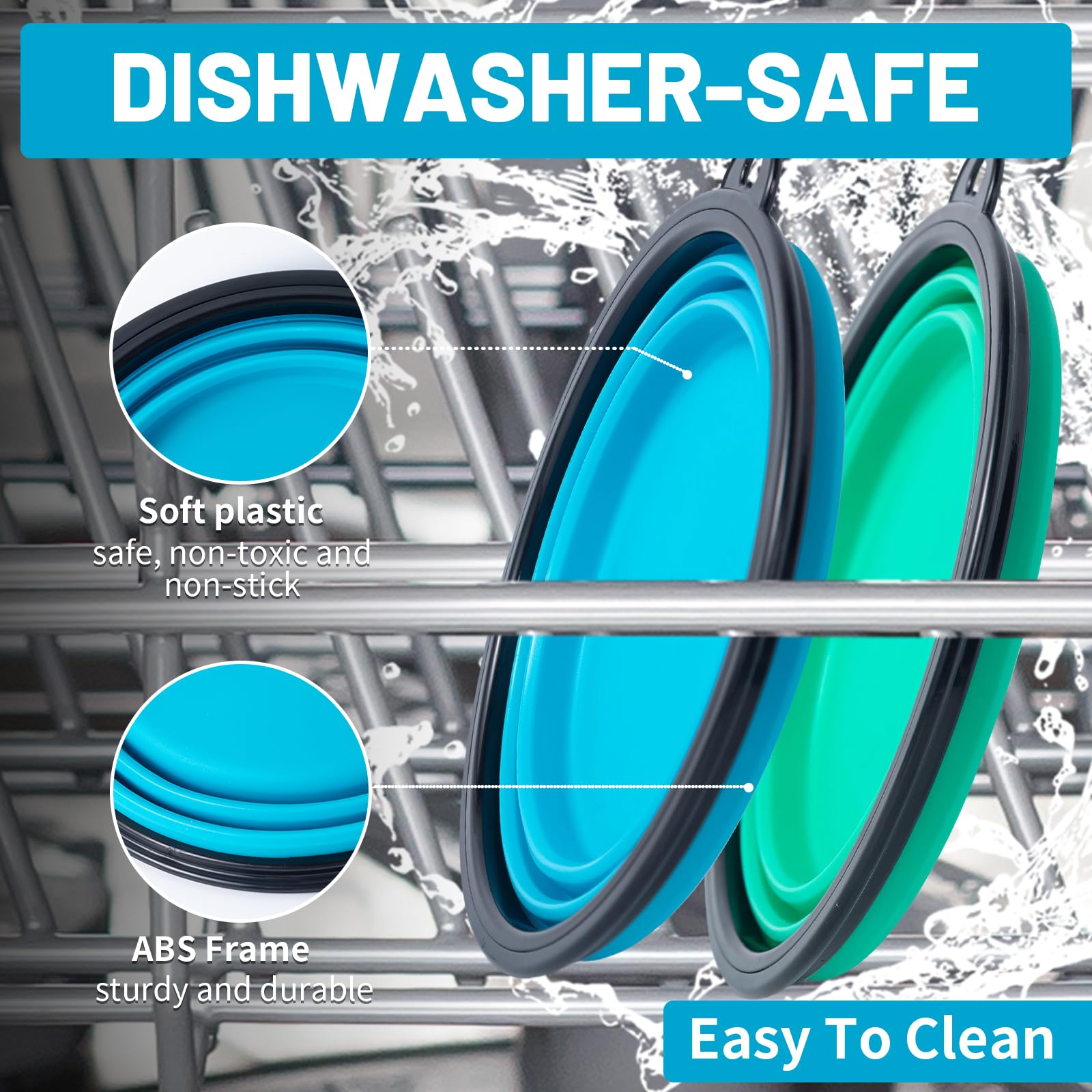 SLSON portable folded bowl in blue-green saves space in your pack.