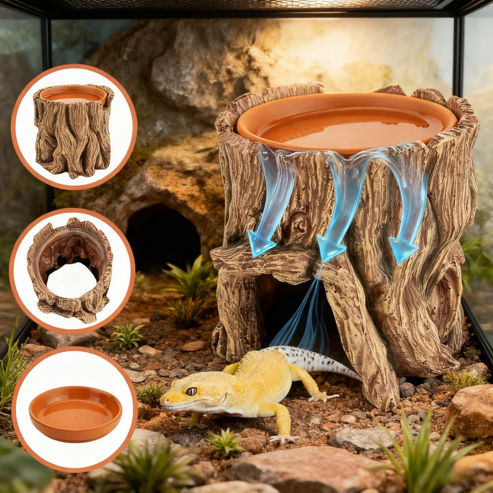 SLWHYZL reptile hide cave detachable tray highlights easy cleaning and hygienic habitat maintenance.
