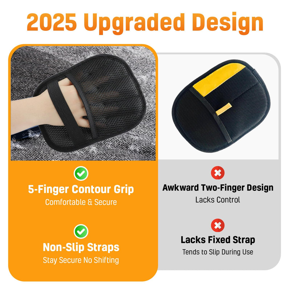 Smakpro 2-pack gloves and lint scraper in use for sofa cleaning.