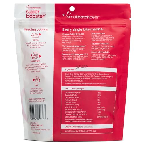 smallbatch Freeze Dried Beef Bites ingredients panel highlighting beef and organic veggies.