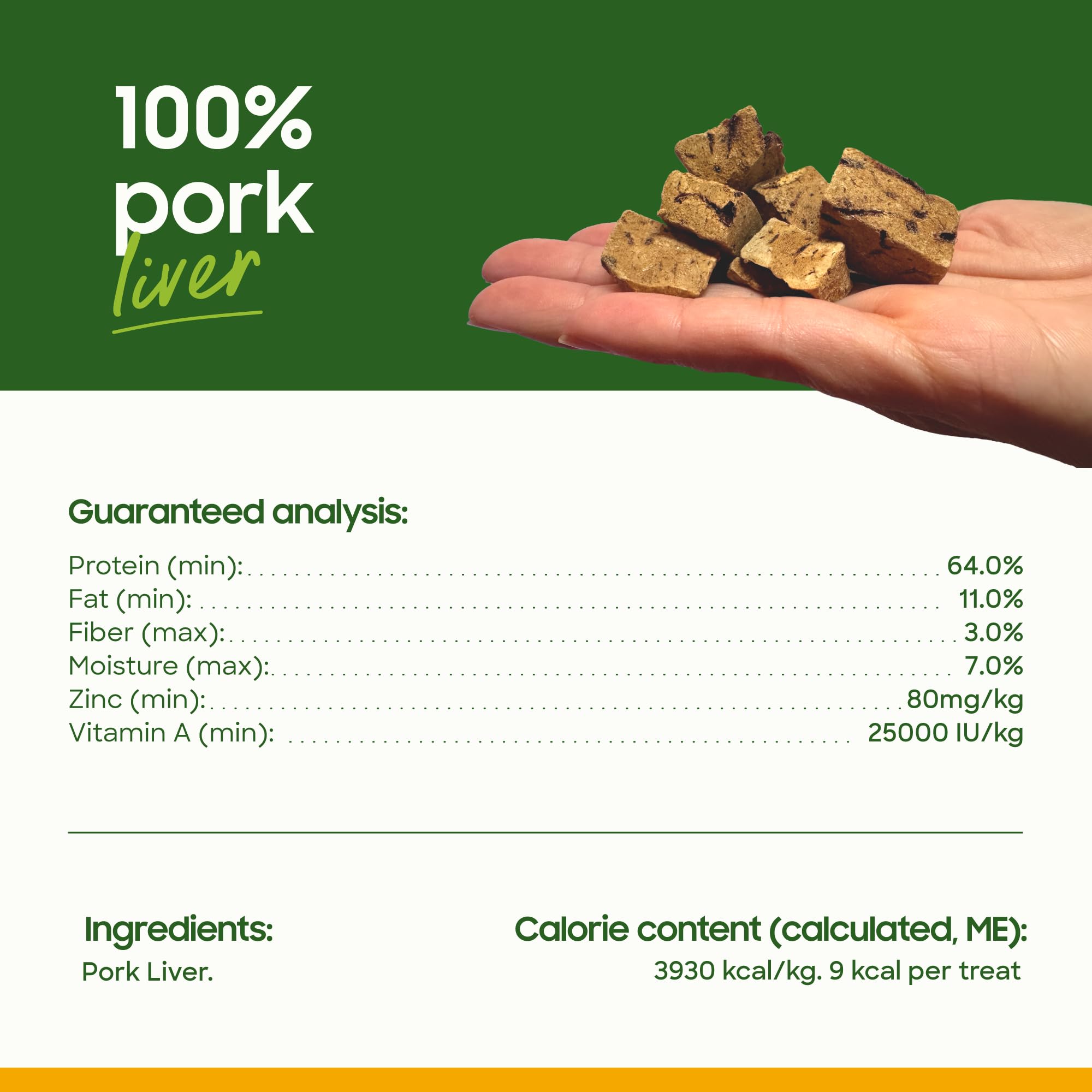 Smallbatch freeze-dried pork liver treats food-topper shot suggests easy meal boost.