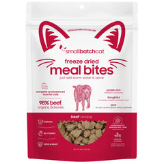 Smallbatch Freeze-Dried Raw Cat Food Beef Recipe bites ready to rehydrate for a protein-rich meal