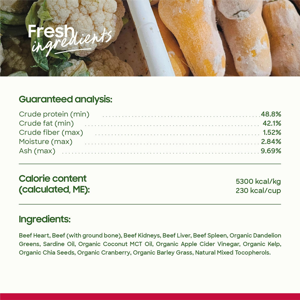 Smallbatch beef recipe cat food bites presented as a USA-made option with humane-sourced ingredients