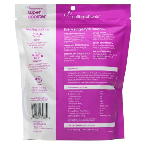 Smallbatch freeze-dried turkey treats liver bits closeup on package