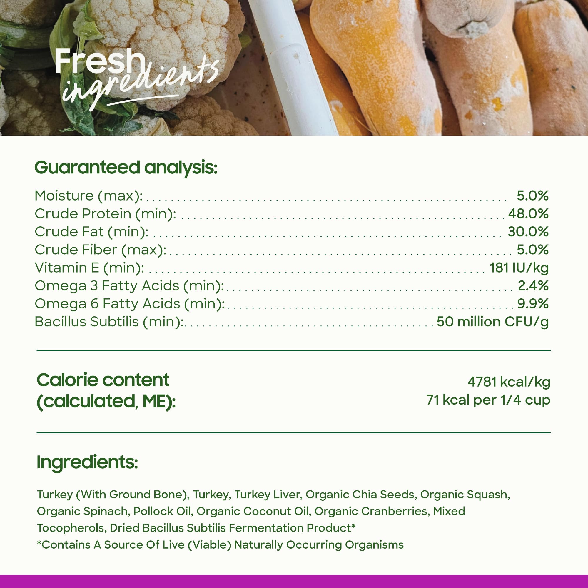 Smallbatch organic squash spinach cranberries fresh produce on bag