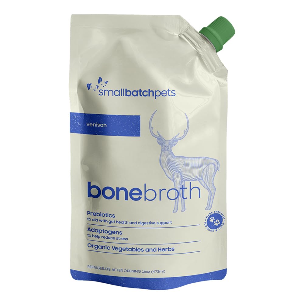 Smallbatch Pets bone broth beef topper bottle pour supports hydration and meal enhancement for dogs.