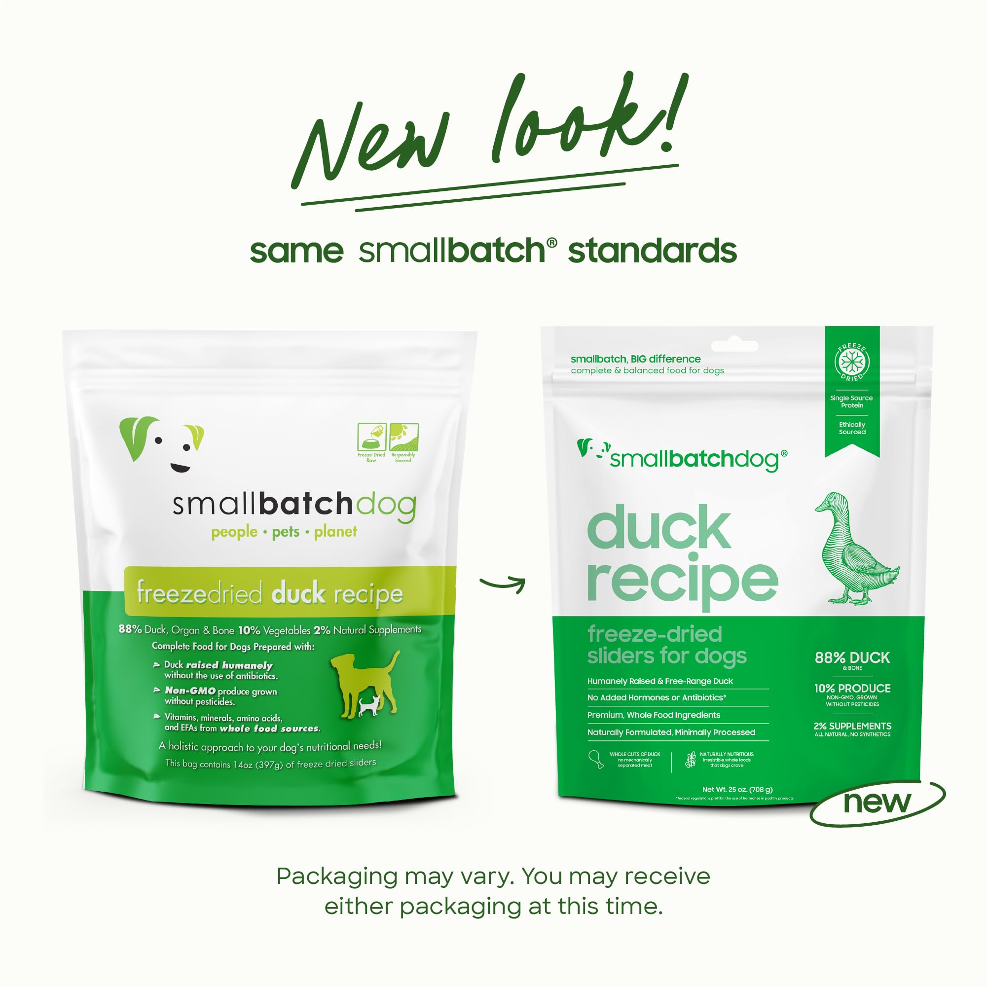 smallbatch Pets duck recipe freeze-dried with water rehydration for easy feeding