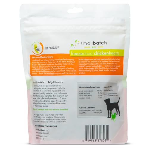 Close-up of freeze-dried chicken heart texture from Smallbatch Pets for a dense, ready-to-serve bite