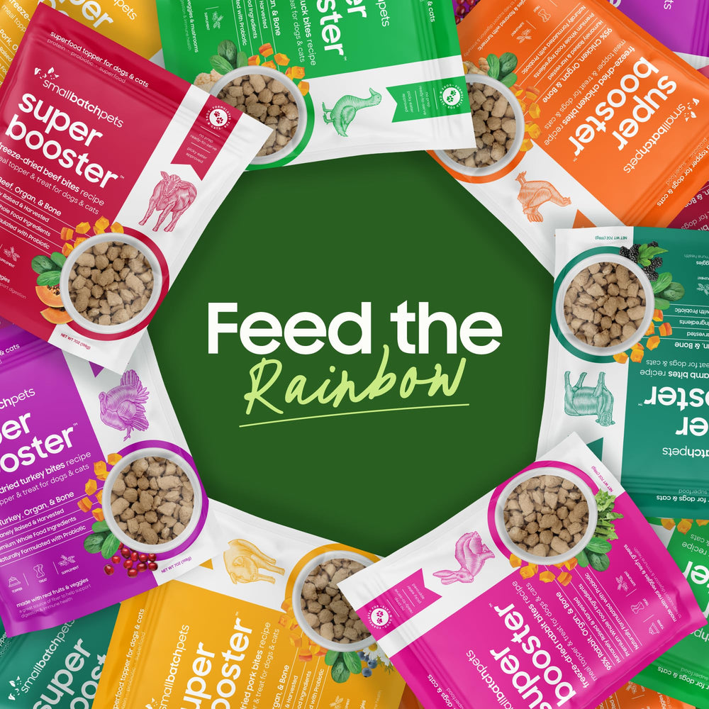 Smallbatch turkey treats used as meal topper on pet bowl