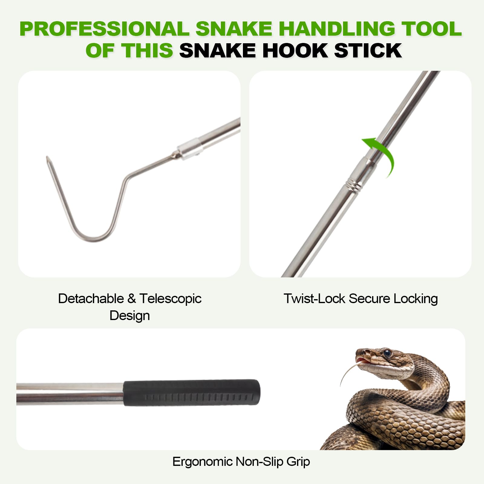 Smarkey snake hook with angled grip for precise capture.