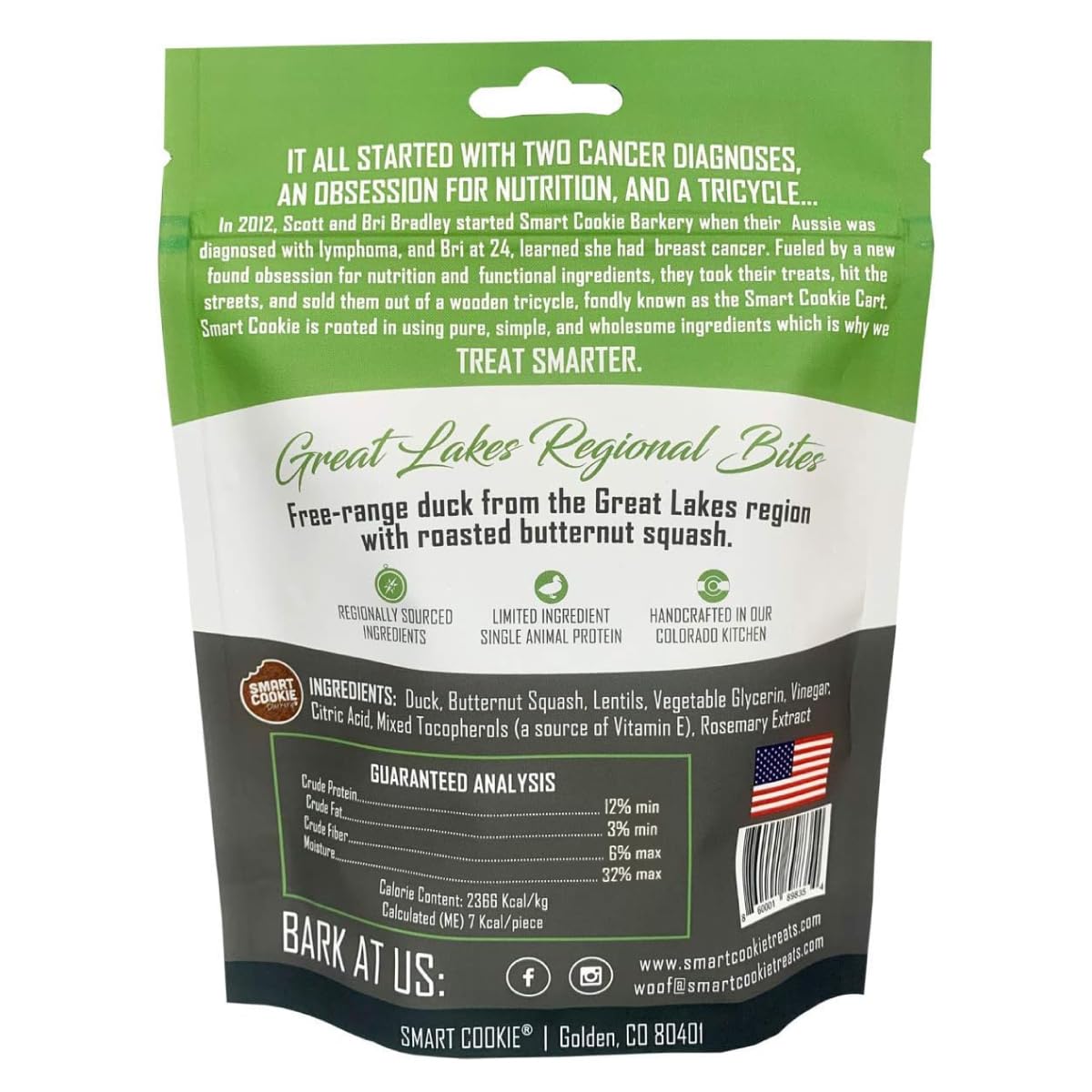 Smart Cookie duck-squash treats closeup shows soft chewy bite texture for training.