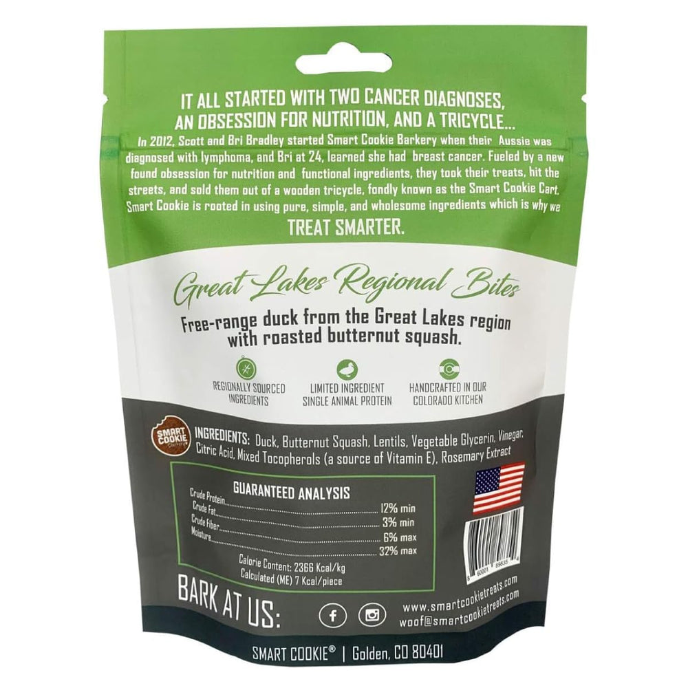 Smart Cookie duck-squash treats closeup shows soft chewy bite texture for training.