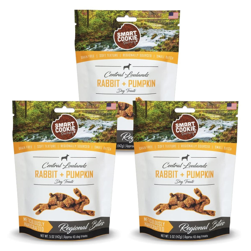 Smart Cookie rabbit-pumpkin soft treats for allergy-prone dogs, a gentle training reward.