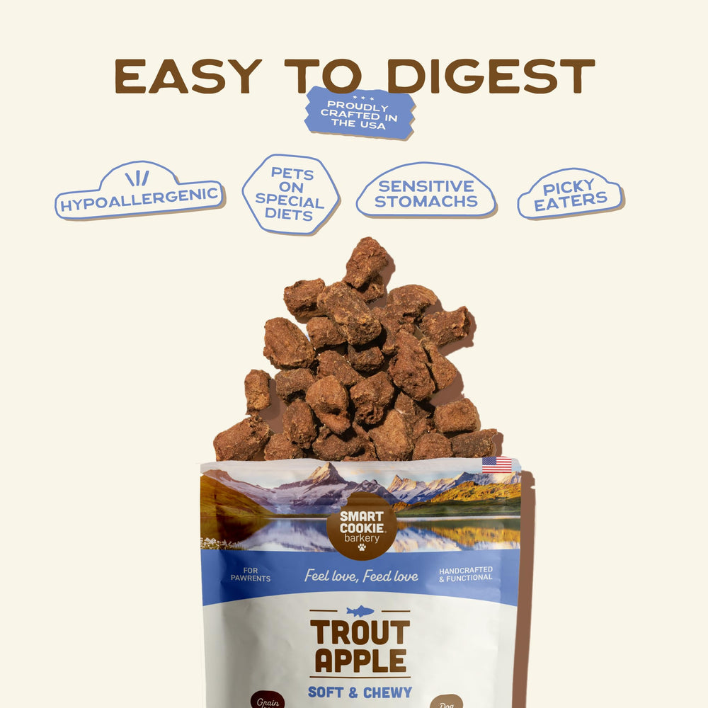 Smart Cookie Trout & Apple ingredients label highlights limited ingredients.