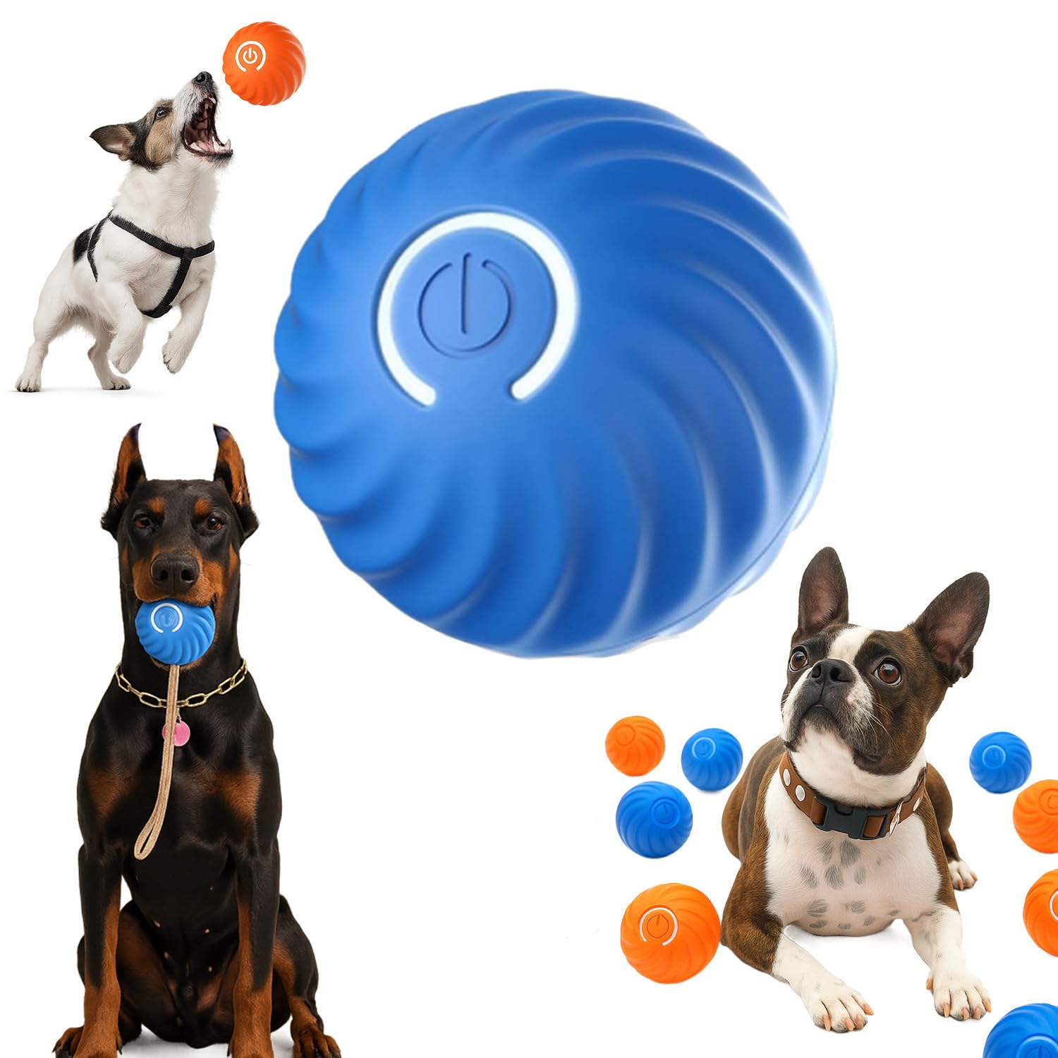 Smart Jumping Ball for Dogs blue side view highlights durable bite-resistant design for playful chewers.
