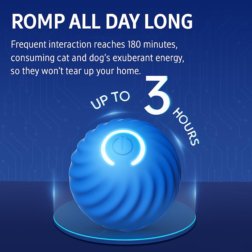 Smart Jumping Ball for Dogs blue charging port and USB recharge highlights convenience.