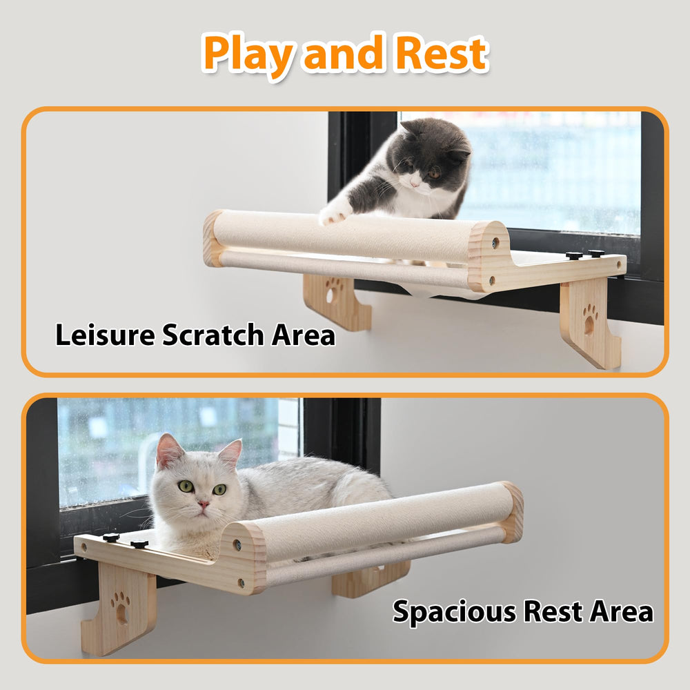 SMARTBEAN cat window perch uses sturdy hardwood for steady lounging.